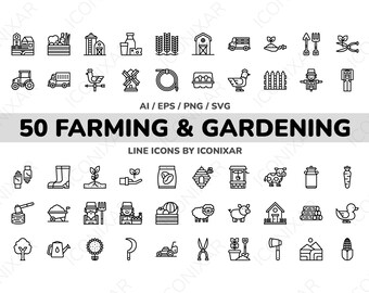 Farming and Gardening Outline Icon Pack, SVG, PNG, Vector Icons