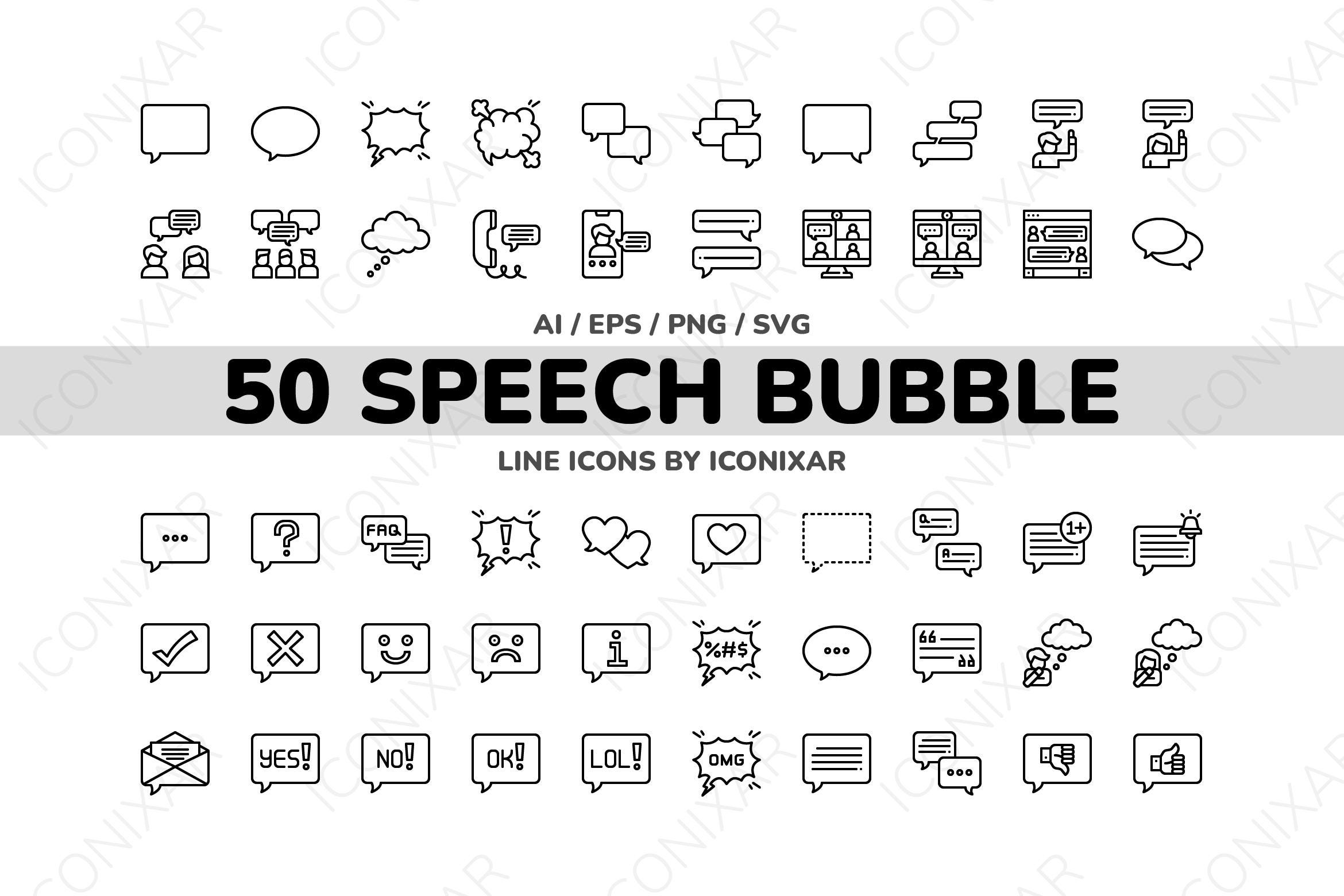 Speech Bubble Outline Icon Pack, SVG, PNG, Vector Icons - Etsy