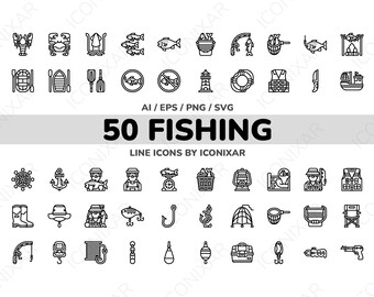Fishing Outline Icon Pack, SVG, PNG, Vector Icons