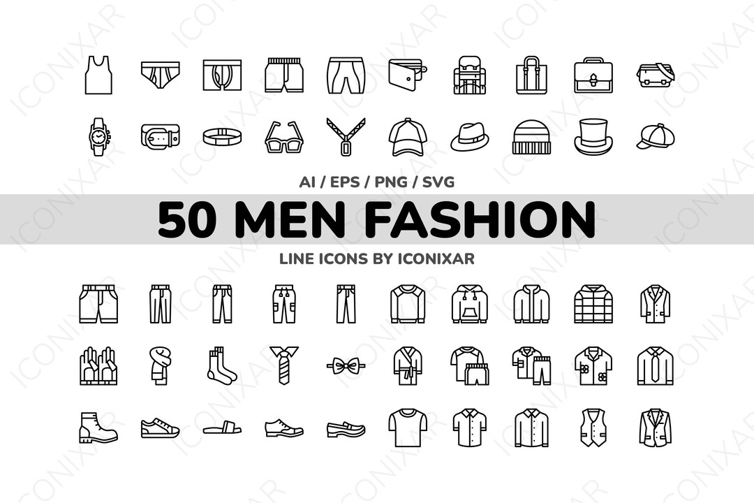 Men Fashion Outline Icon Pack, SVG, PNG, Vector Icons - Etsy