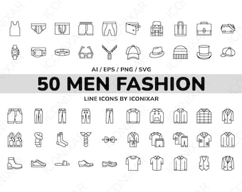 Men Fashion Outline Icon Pack, SVG, PNG, Vector Icons