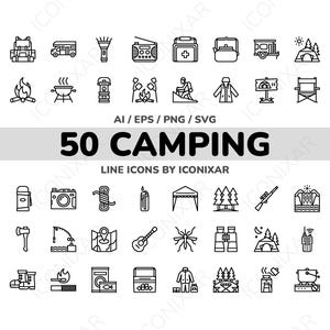 Camping Outline Icon Pack, SVG, PNG, Vector Icons