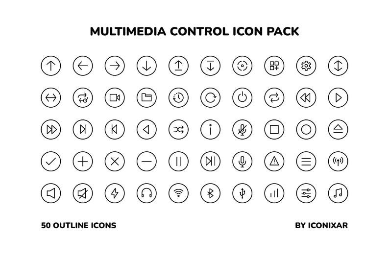 Multimedia Control Outline Icon Pack, SVG, PNG, Vector Icons - Etsy