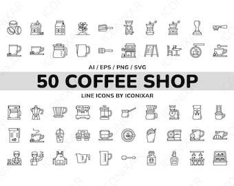 Coffee Shop Outline Icon Pack, SVG, PNG, Vector Icons