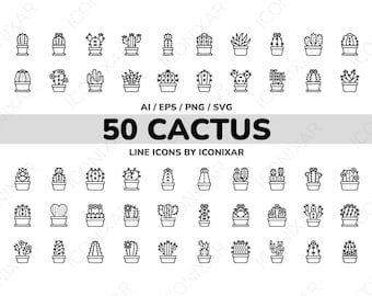 Cactus Outline Icon Pack, SVG, PNG, Vector Icons