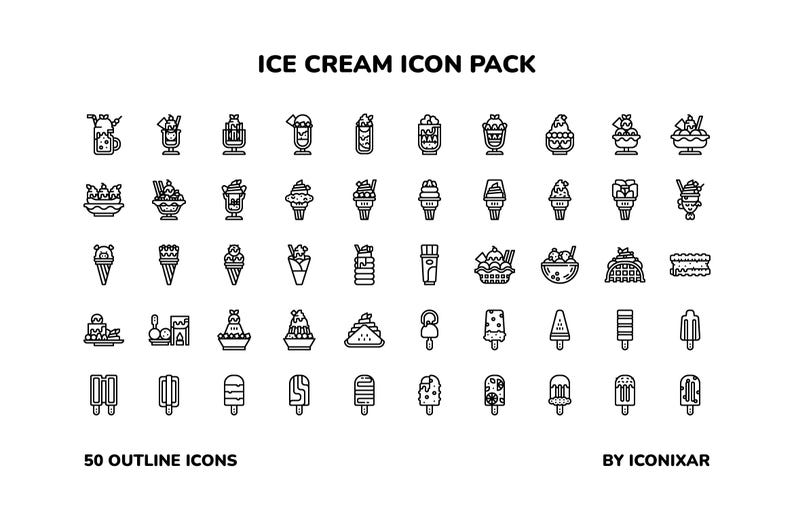 Ice Cream Outline Icon Pack, SVG, PNG, Vector Icons - Etsy