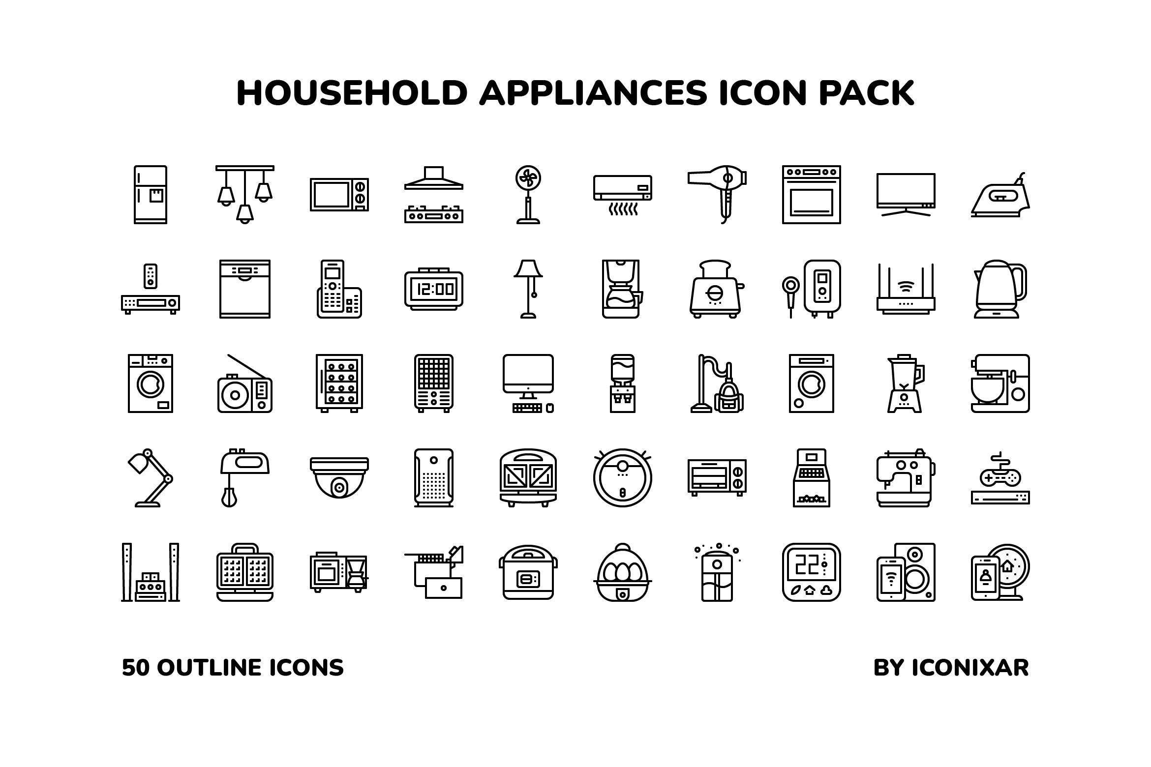 Household Appliances Outline Icon Pack, SVG, PNG, Vector Icons - Etsy