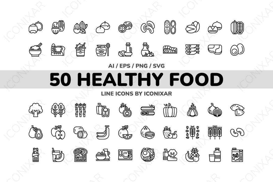 Healthy Food Outline Icon Pack, SVG, PNG, Vector Icons - Etsy