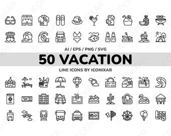 Vacation Outline Icon Pack, SVG, PNG, Vector Icons