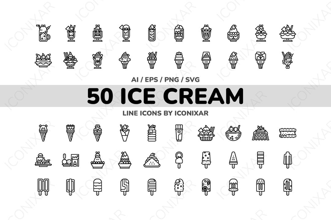 Ice Cream Outline Icon Pack, SVG, PNG, Vector Icons - Etsy