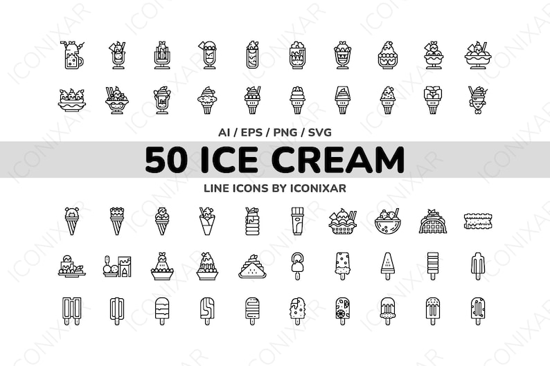 Ice Cream Outline Icon Pack, SVG, PNG, Vector Icons - Etsy UK