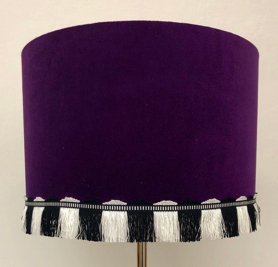 Handmade Purple Velvet Lampshade With Black & White Fringing Etsy UK