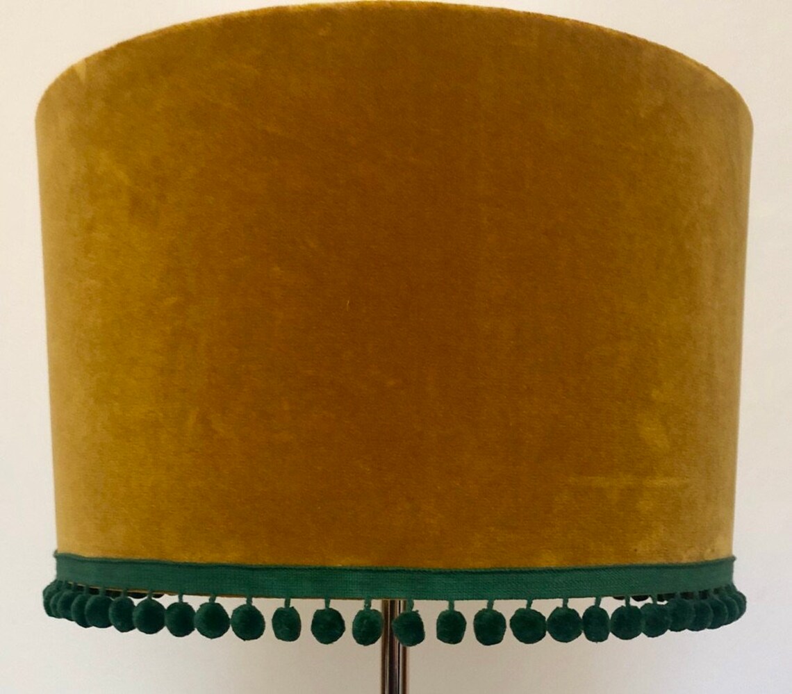 Handmade Mustard Velvet Lampshade with Green Fringe Etsy