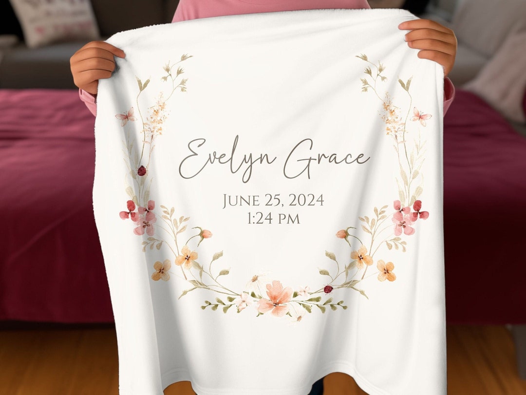 Personalized Newborn Baby Blanket, Name Birthdate Blanket, Custom Baby