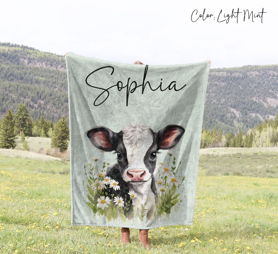 Personalized Baby Cow Blanket, Baby Blanket Gift, Toddler Blanket, Farm Animal Nursery Decor
