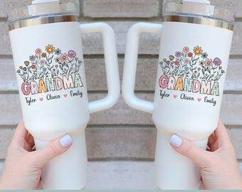 Grandma Tumbler Personalized Gift from Grandkids for Mothers Day Gift, Best Grandma Gift Cute Grandma Custom Travel Cup Grandkids Names Gift