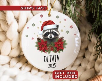 Personalized Raccoon Ornament, Custom Raccoon Lover Gift, Raccoon Ornaments, Woodland Animal Christmas Wildlife Forest Decor Ornaments