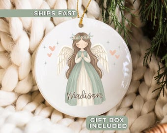Personalized Angel Ornament, Custom Name Memorial Angel Ornament, Christmas Keepsake, Holiday Angel Decoration, Guardian Angel Tree Gift