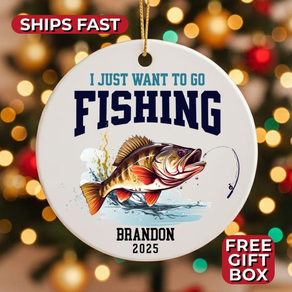 Personalized Fishing Ornament, Custom Dad Fishing Ornament, Fisherman Gift for Men, Dad Ornament, Fishing Gift for Husband Fishing Gifts