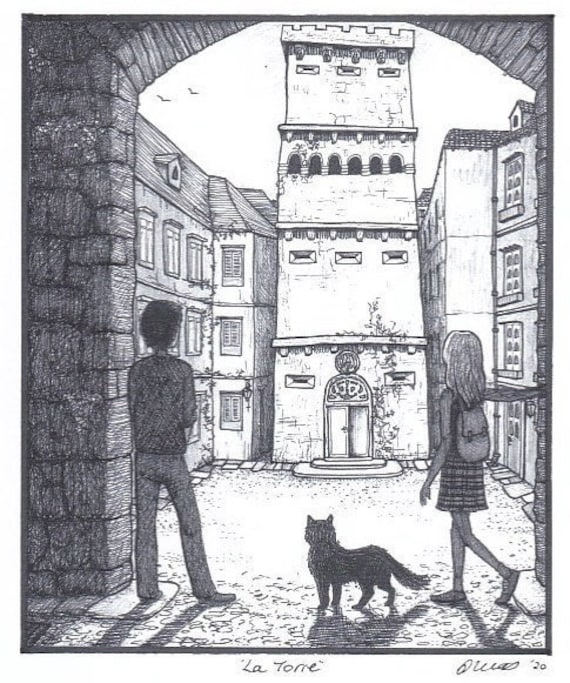 A4 La Torre hand drawn print, artwork inspired by the His Dark Materials  series by Philip Pullman (The Subtle Knife)