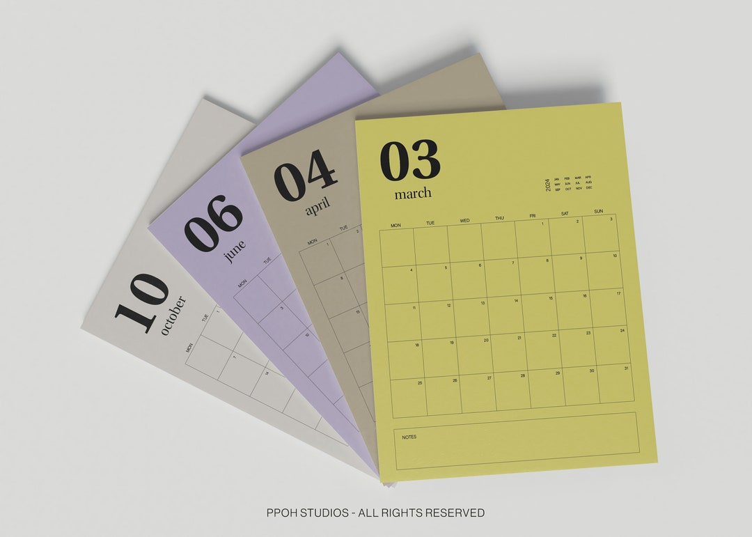 Digital Calendar 2024 Coloured Printable Planner Instant Etsy