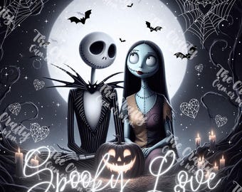 Jack and Sally Spooky Love - Sublimation Art Digital Image 4000x4000 PNG Instant Download!!