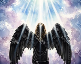 Gráfico de Ángel Oscuro en el Cielo - Arte de sublimación de alta calidad 3072 x 3072 px - ¡DESCARGA INSTANTÁNEA!