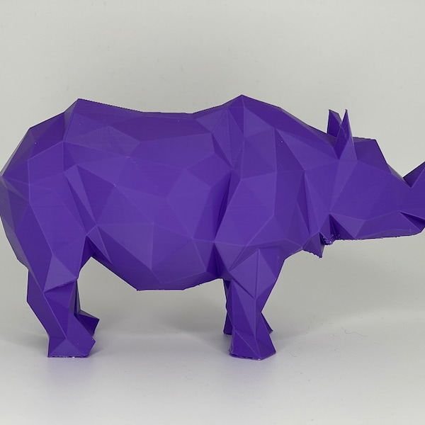 Geometric Rhino Figure | 3D Printed Animal Statue | Nursery Decor | Desk Decor