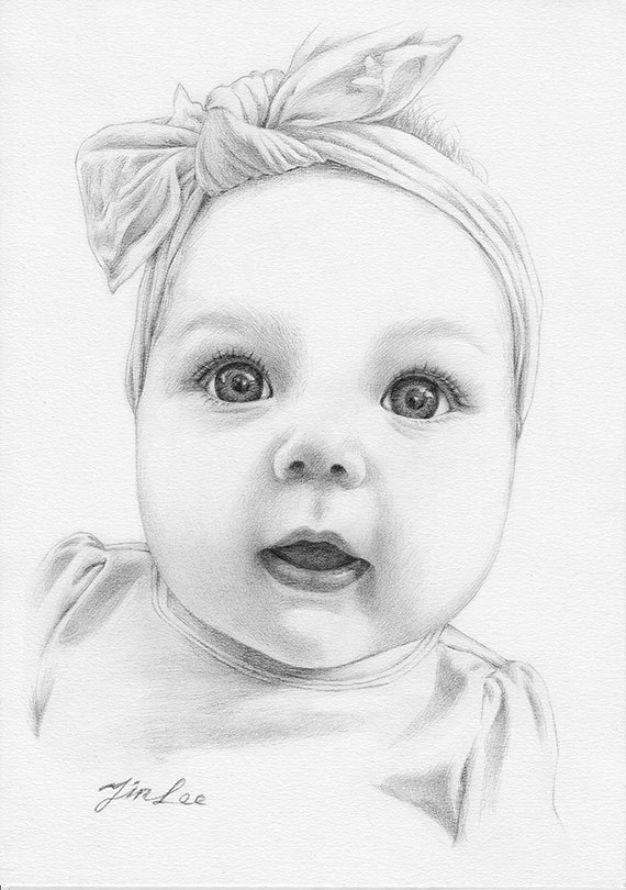 Portrait Personnalise Bebe Fille Ou Portrait De Crayon De Etsy Canada