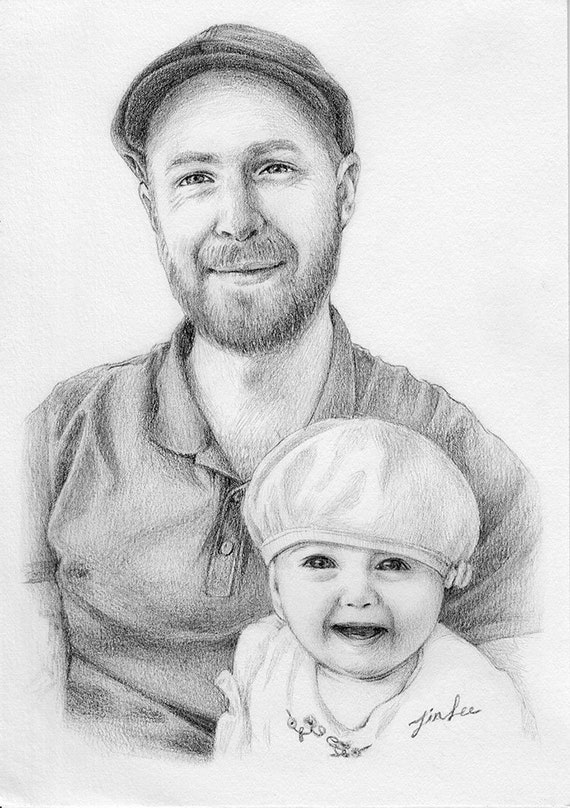 Portrait Personnalise Famille Bebe Fille Et Portrait De Etsy