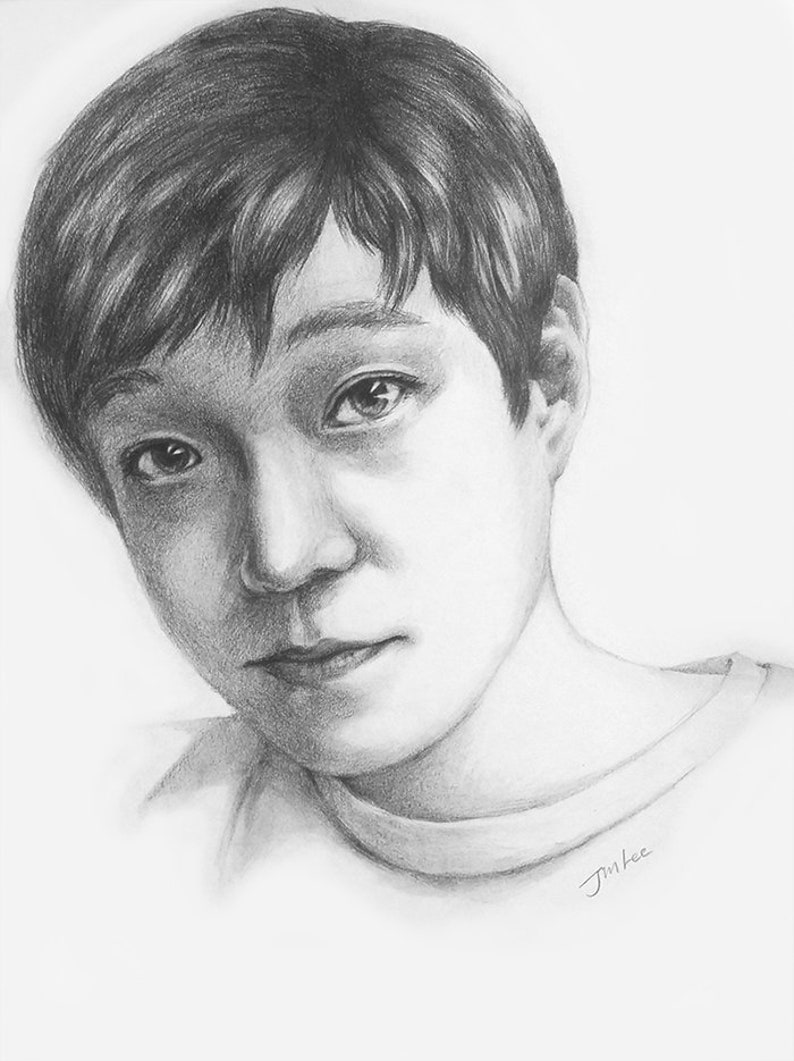 family pencil portrait drawing from a photo. Custom portrait