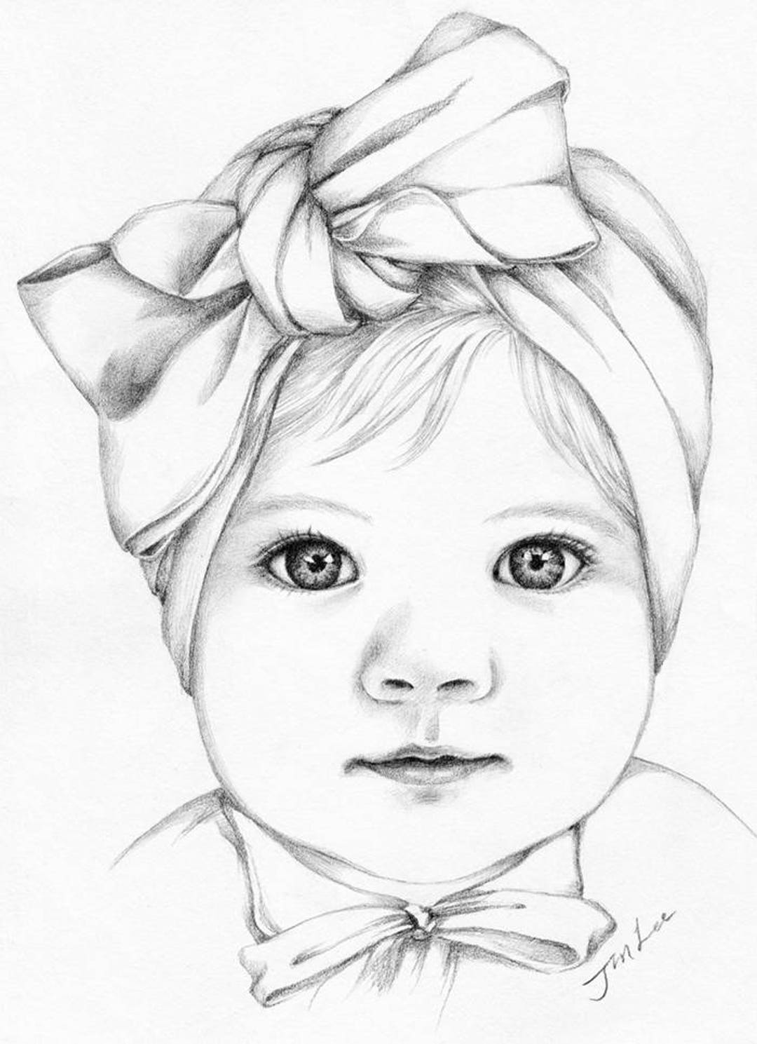 Custom Portrait Baby Girl or Family Pencil Portrait Drawing - Etsy