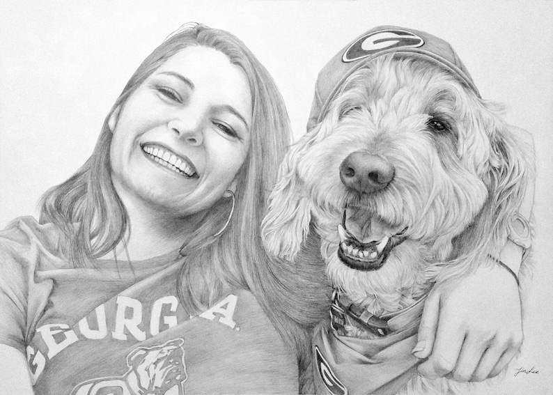 family pencil portrait drawing from a photo. Custom portrait