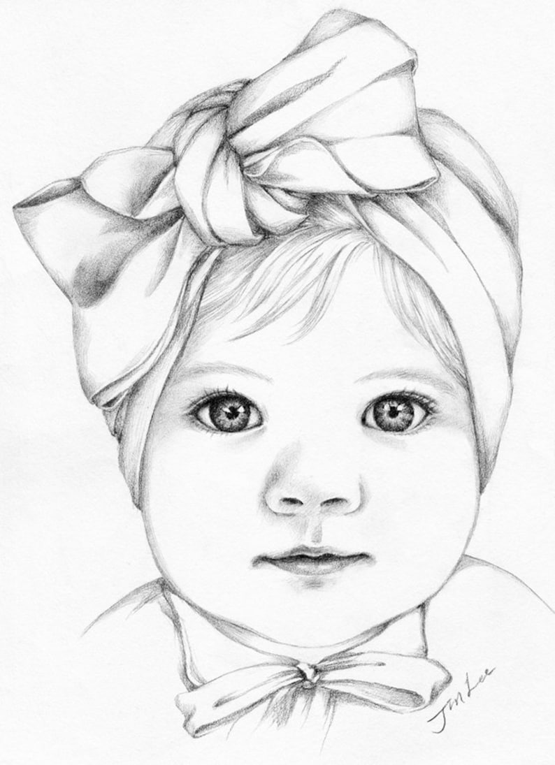 family pencil portrait drawing from a photo. Custom portrait