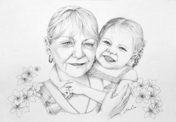 Portrait Personnalise Famille Bebe Fille Et Portrait De Etsy