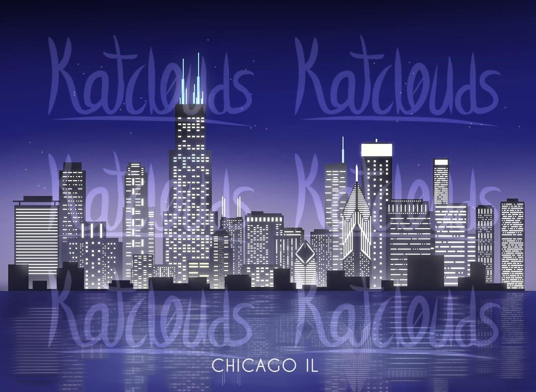Chicago Night Skyline Printable Wall Art – 16"x20" Digital Download ...