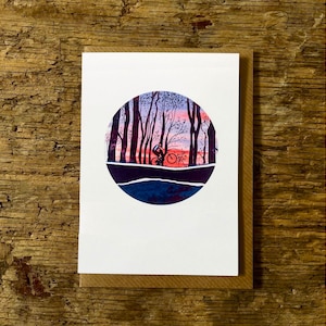 Cycling Card, Mountain Bike Card, Sunset Trails, Digital illustration