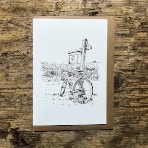 Cycling Card, Road Bike Card, Burton Mill, illustration plume et encre