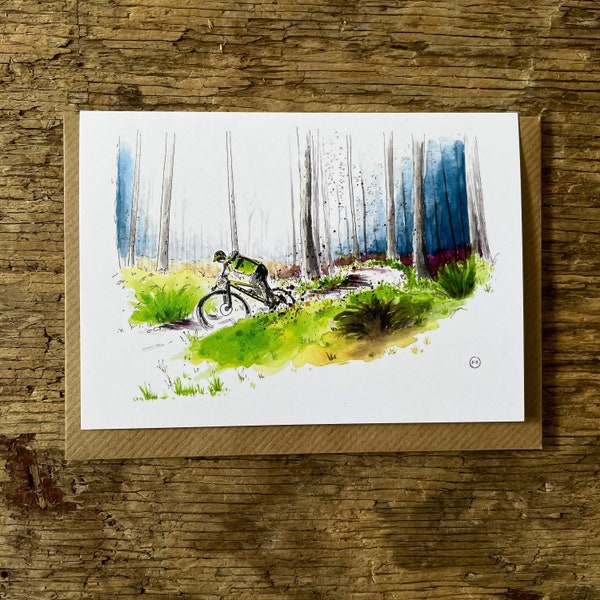 Cycling Card, Mountain Bike Card, Bike Illustration