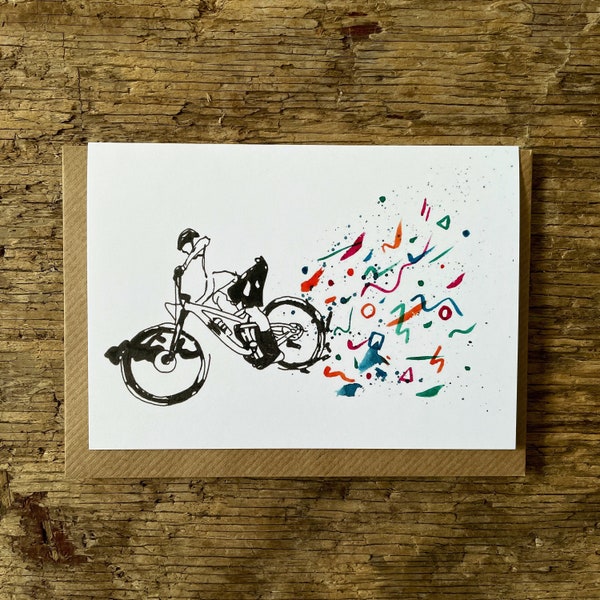 Cycling Card, Mountain Bike Card, retro dirt, Bike Illustration