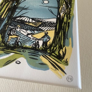 Night Ride, Mountain Bike Art, Cycling Art, Limited Edition Lino Print,