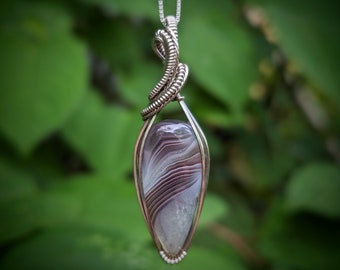 Botswana Agate Necklace in Sterling Silver // Sterling Silver Wire Wrapped Botswana Agate // Banded Agate Necklace