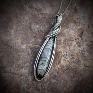Orthoceras Necklace in Sterling Silver // Fossil Necklace // Sterling Silver Wire Wrapped Fossilized Orthoceras