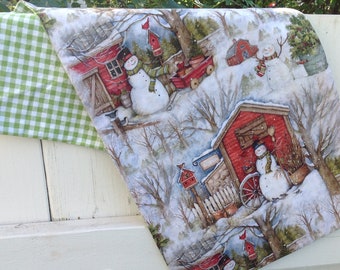 Christmas snowman table runner Christmas table runner reversiblered plaid table Snowman decor woodsy Christmas country snowman table runner