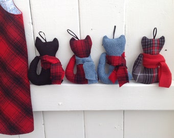 Plaid Kitten Christmas Ornament cat lover Christmas kitten plaid flannel kitten ornament  Christmas gift