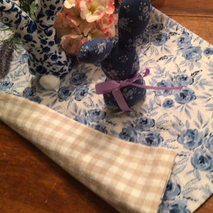 Blue Floral Easter Table Runner handmade Spring Farmhouse table runner Easter decor