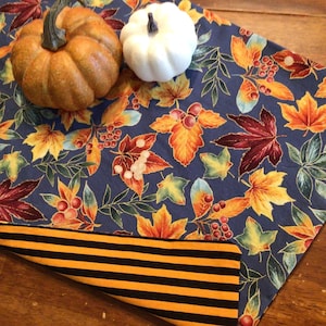 Halloween table runner Fall table runner autumn blue table runner fall plaid table runner fall leaves table runner Thanksgiving table runner