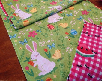 Easter table runner reversible Spring Table runner easter Bunny table runner watermelon decor easter table spring decorwatermelontablerunner