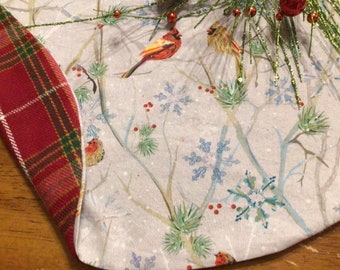 Cardinal Christmas Tree Skirt light grayCardinal tree skirt bird loverskirt woodsy treeskirt winter songbird tree skirt red plaid tree skirt