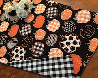 Fall table runner Halloween table runner Pumpkin table runner reversible pumpkindecor fall plaid table runner autumn farmhouse table runner